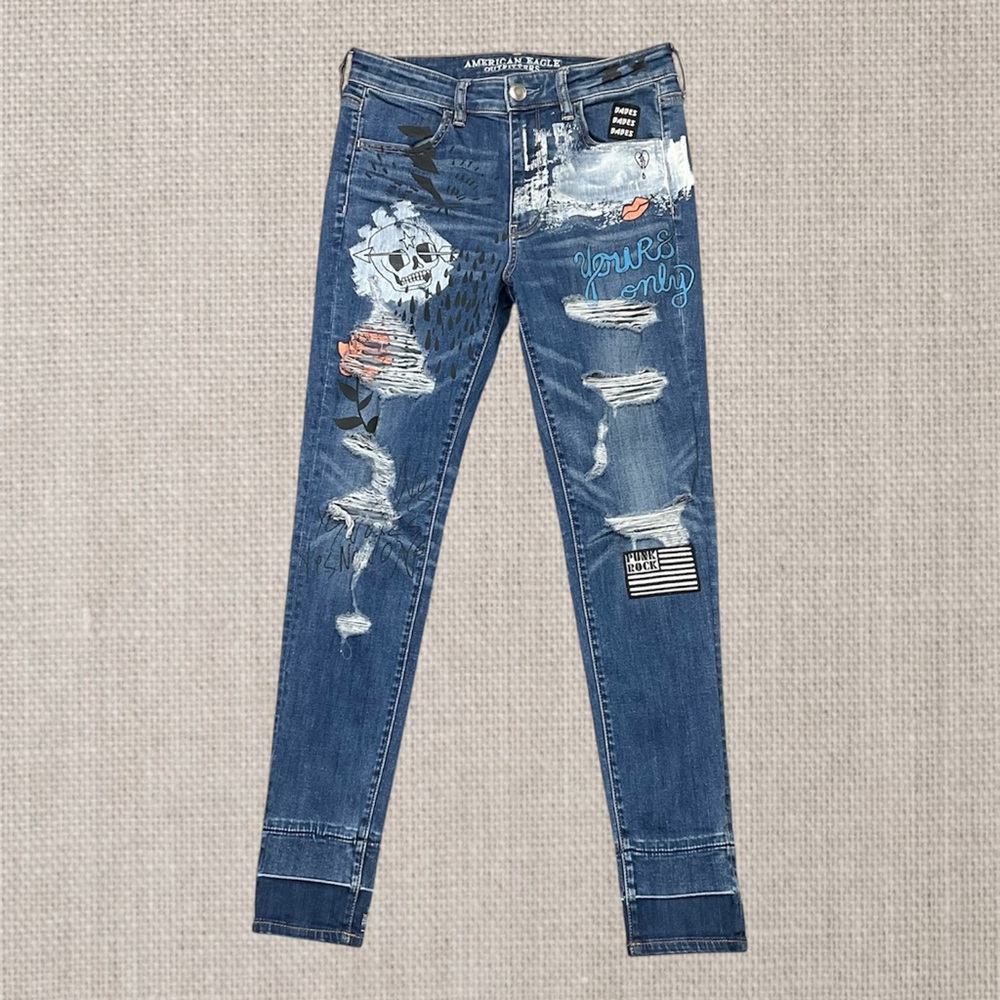 AEO Graffiti Super Stretch Hi-Rise Jegging Women’s Size 8